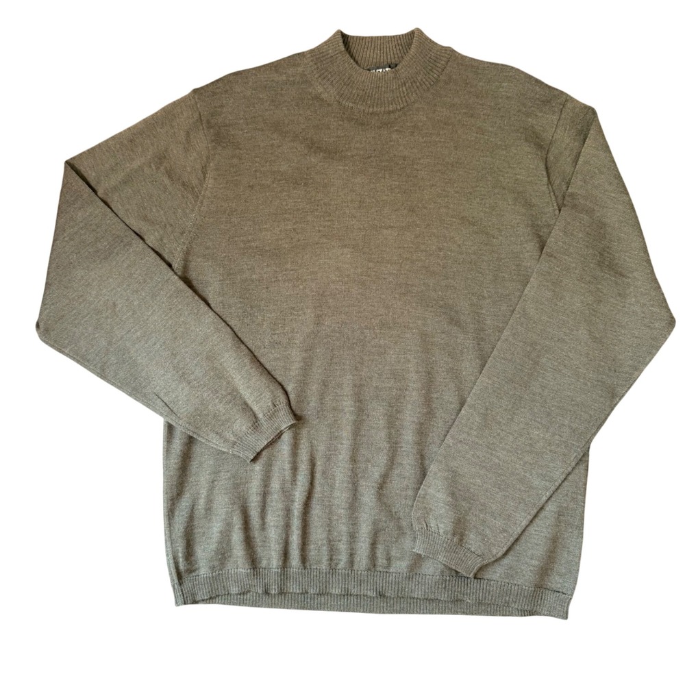 Olive Mock Neck Extra Fine Merino Wool Sweater (L) Made In Italy Lightweight